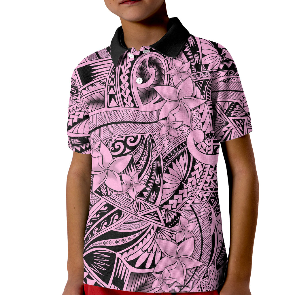 Polynesia Kid Polo Shirt Tribal Polynesian Spirit With Pink Pacific Flowers LT9 Kid Pink - Polynesian Pride