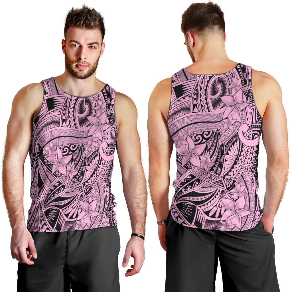 Polynesia Men Tank Top Tribal Polynesian Spirit With Pink Pacific Flowers LT9 - Polynesian Pride