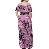Polynesia Off Shoulder Maxi Dress Tribal Polynesian Spirit With Pink Pacific Flowers LT9 - Polynesian Pride
