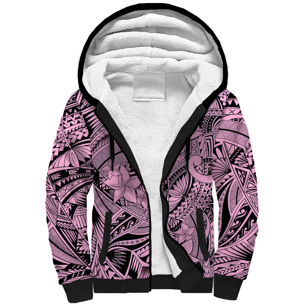 Polynesia Sherpa Hoodie Tribal Polynesian Spirit With Pink Pacific Flowers LT9 Unisex Pink - Polynesian Pride