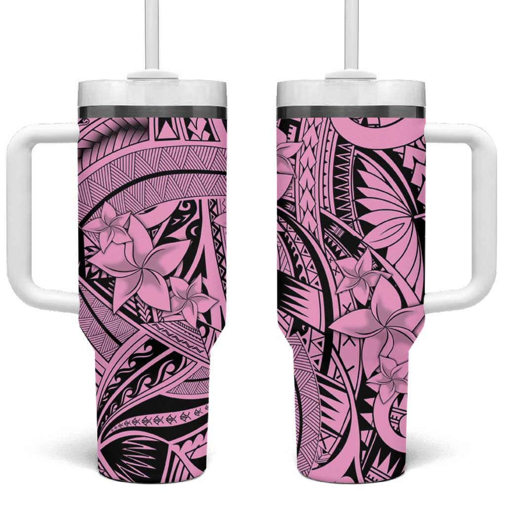 Pink Pacific Flowers Tribal Polynesian Spirit Tumbler With Handle