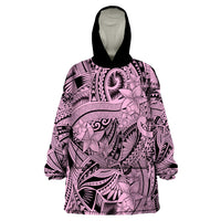 Polynesia Wearable Blanket Hoodie Tribal Polynesian Spirit With Pink Pacific Flowers LT9 One Size Pink - Polynesian Pride