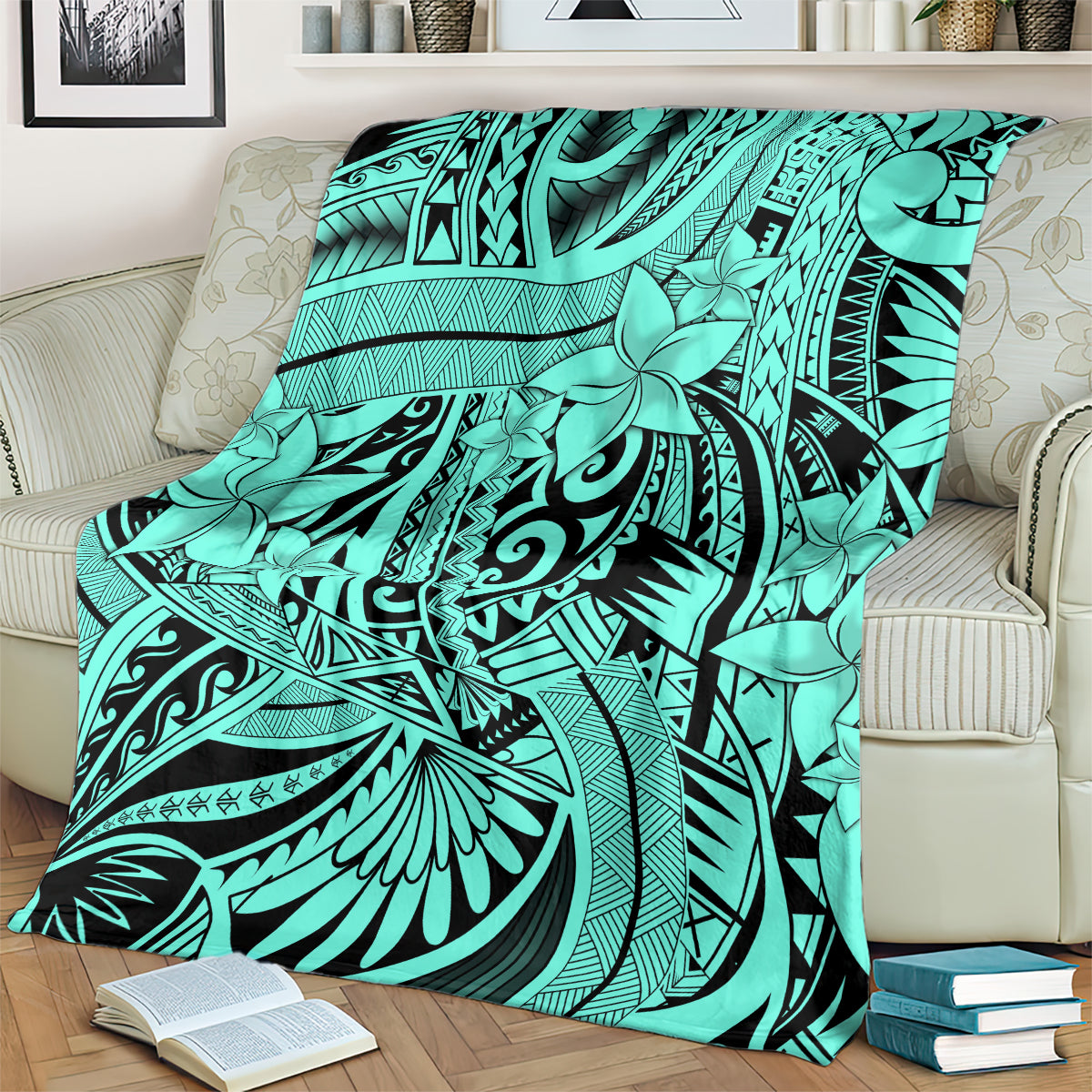 Polynesia Blanket Tribal Polynesian Spirit With Teal Pacific Flowers LT9 - Polynesian Pride