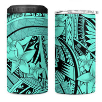 Teal Pacific Flowers Tribal Polynesian Spirit 4 in 1 Can Cooler Tumbler