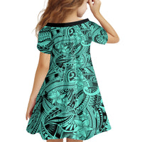 Polynesia Family Matching Long Sleeve Bodycon Dress and Hawaiian Shirt Tribal Polynesian Spirit With Teal Pacific Flowers LT9 - Polynesian Pride