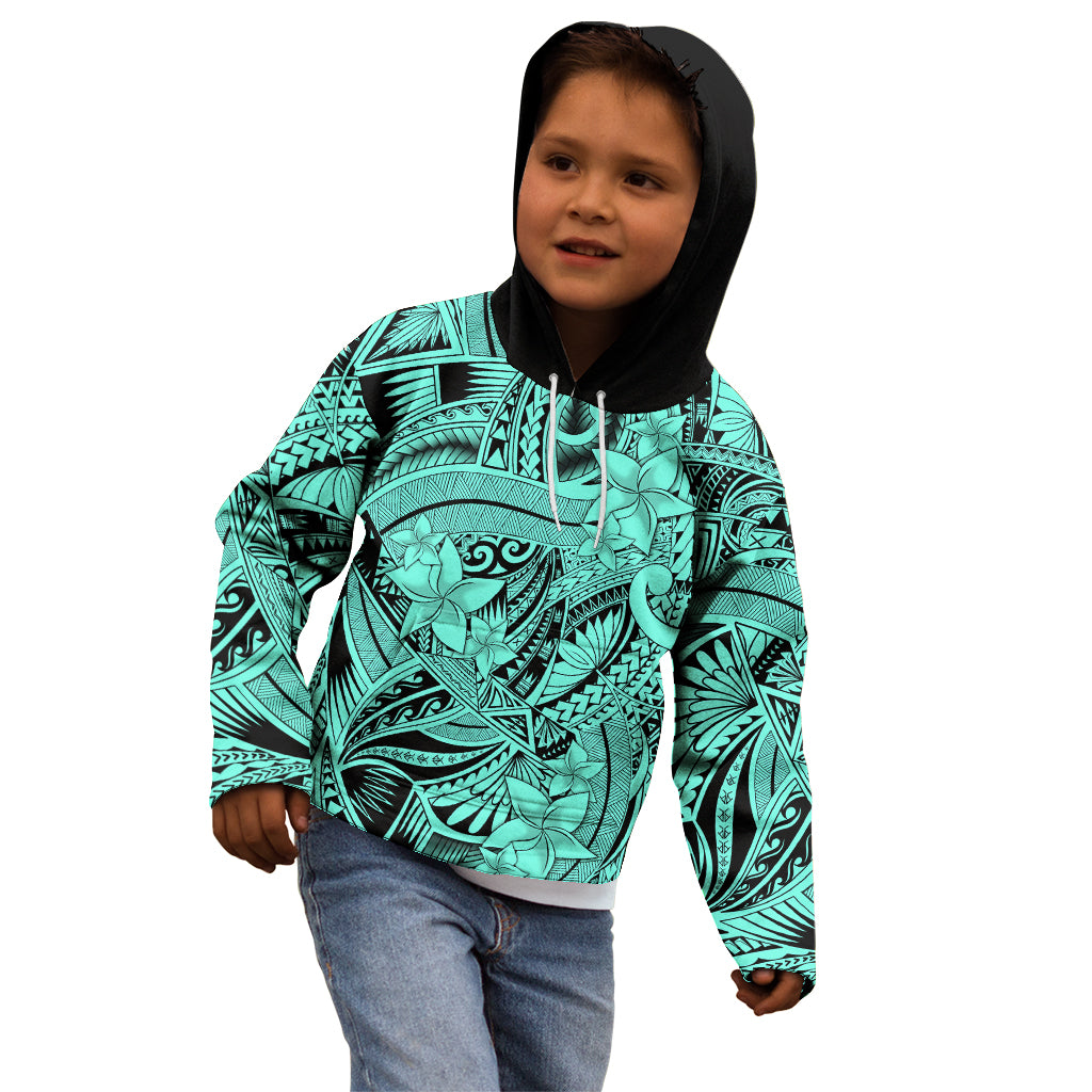 Polynesia Kid Hoodie Tribal Polynesian Spirit With Teal Pacific Flowers LT9 - Polynesian Pride