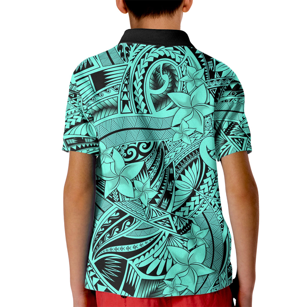 Polynesia Kid Polo Shirt Tribal Polynesian Spirit With Teal Pacific Flowers LT9 - Polynesian Pride