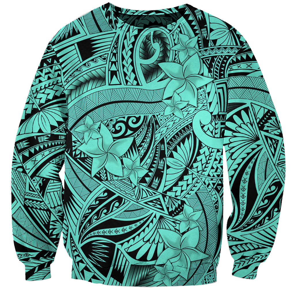 Polynesia Sweatshirt Tribal Polynesian Spirit With Teal Pacific Flowers LT9 Unisex Teal - Polynesian Pride