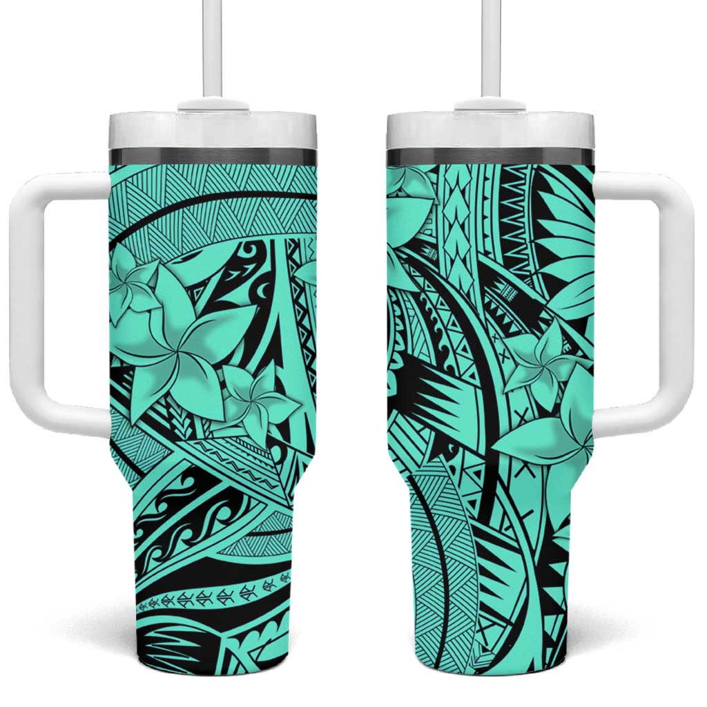 Teal Pacific Flowers Tribal Polynesian Spirit Tumbler With Handle