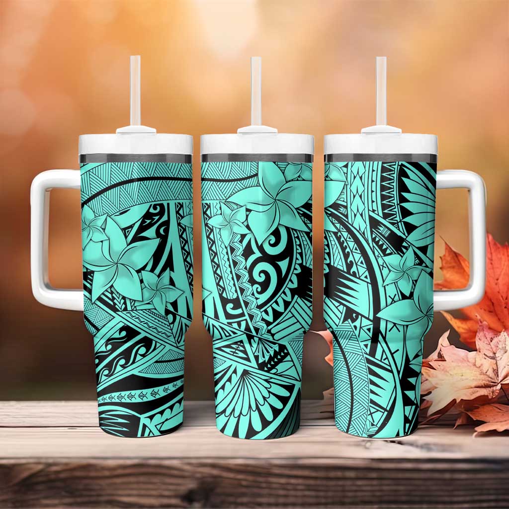 Teal Pacific Flowers Tribal Polynesian Spirit Tumbler With Handle
