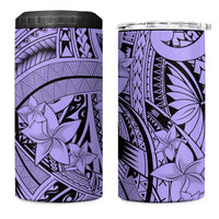 Violet Pacific Flowers Tribal Polynesian Spirit 4 in 1 Can Cooler Tumbler