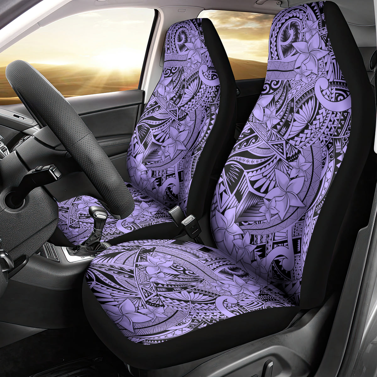 Polynesia Car Seat Cover Tribal Polynesian Spirit With Violet Pacific Flowers LT9 - Polynesian Pride