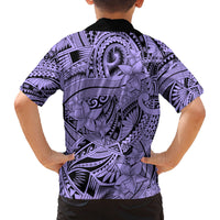 Polynesia Family Matching Summer Maxi Dress and Hawaiian Shirt Tribal Polynesian Spirit With Violet Pacific Flowers LT9 - Polynesian Pride