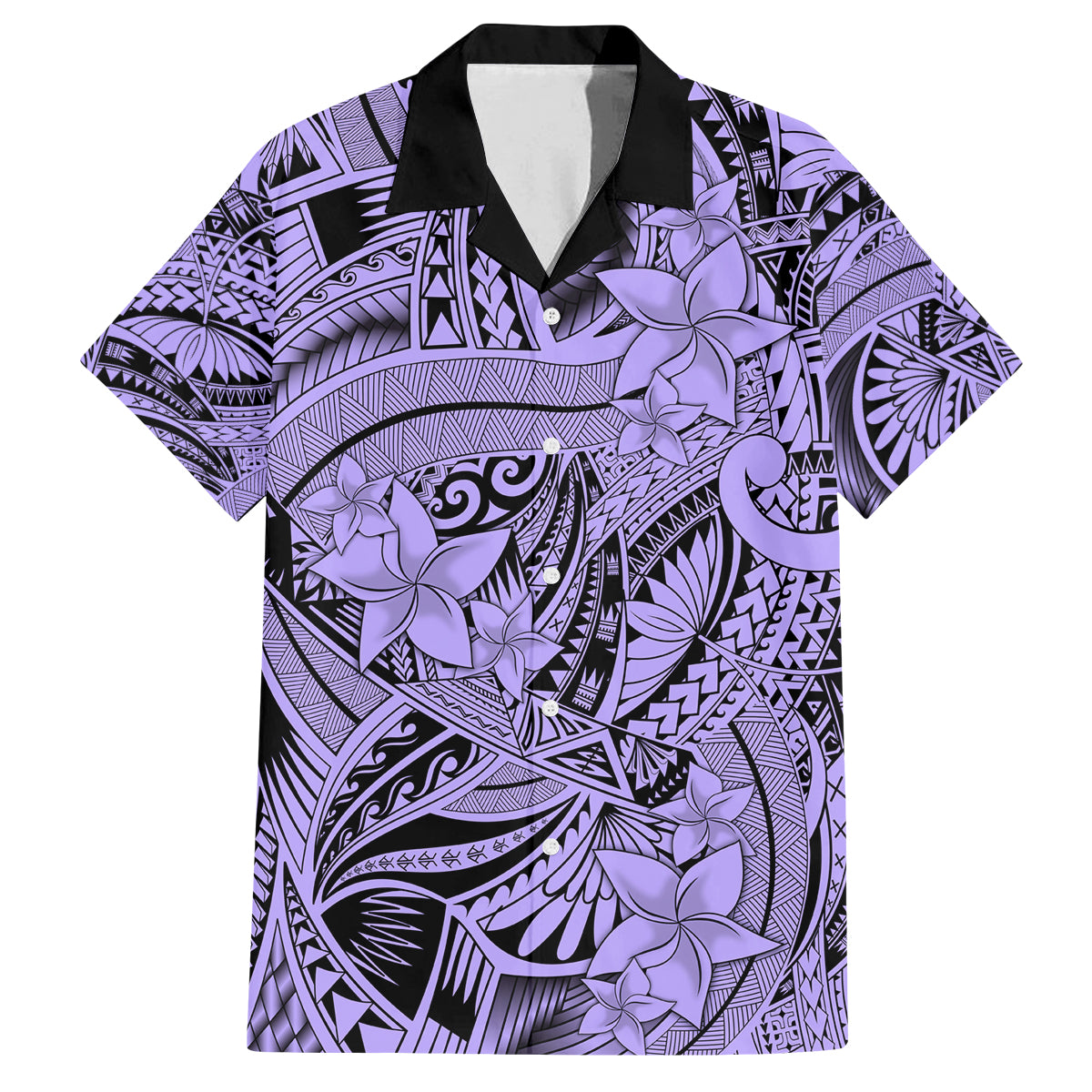 Polynesia Family Matching Summer Maxi Dress and Hawaiian Shirt Tribal Polynesian Spirit With Violet Pacific Flowers LT9 Dad's Shirt - Short Sleeve Violet - Polynesian Pride