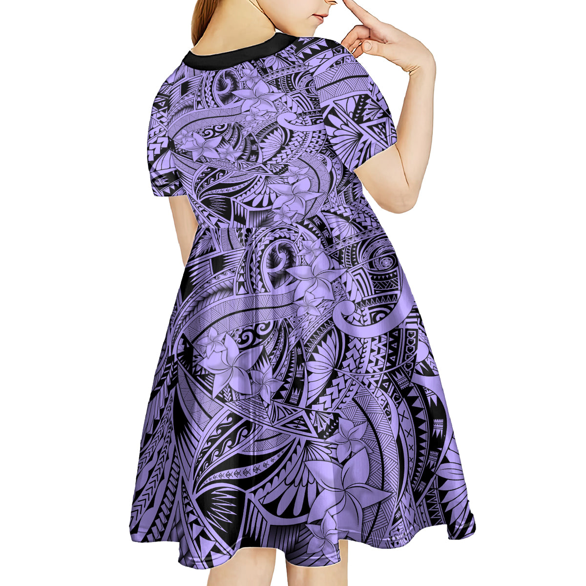 Polynesia Kid Short Sleeve Dress Tribal Polynesian Spirit With Violet Pacific Flowers LT9 - Polynesian Pride