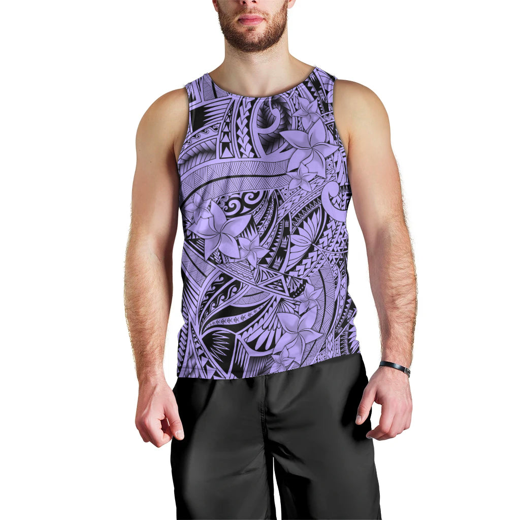 Polynesia Men Tank Top Tribal Polynesian Spirit With Violet Pacific Flowers LT9 - Polynesian Pride