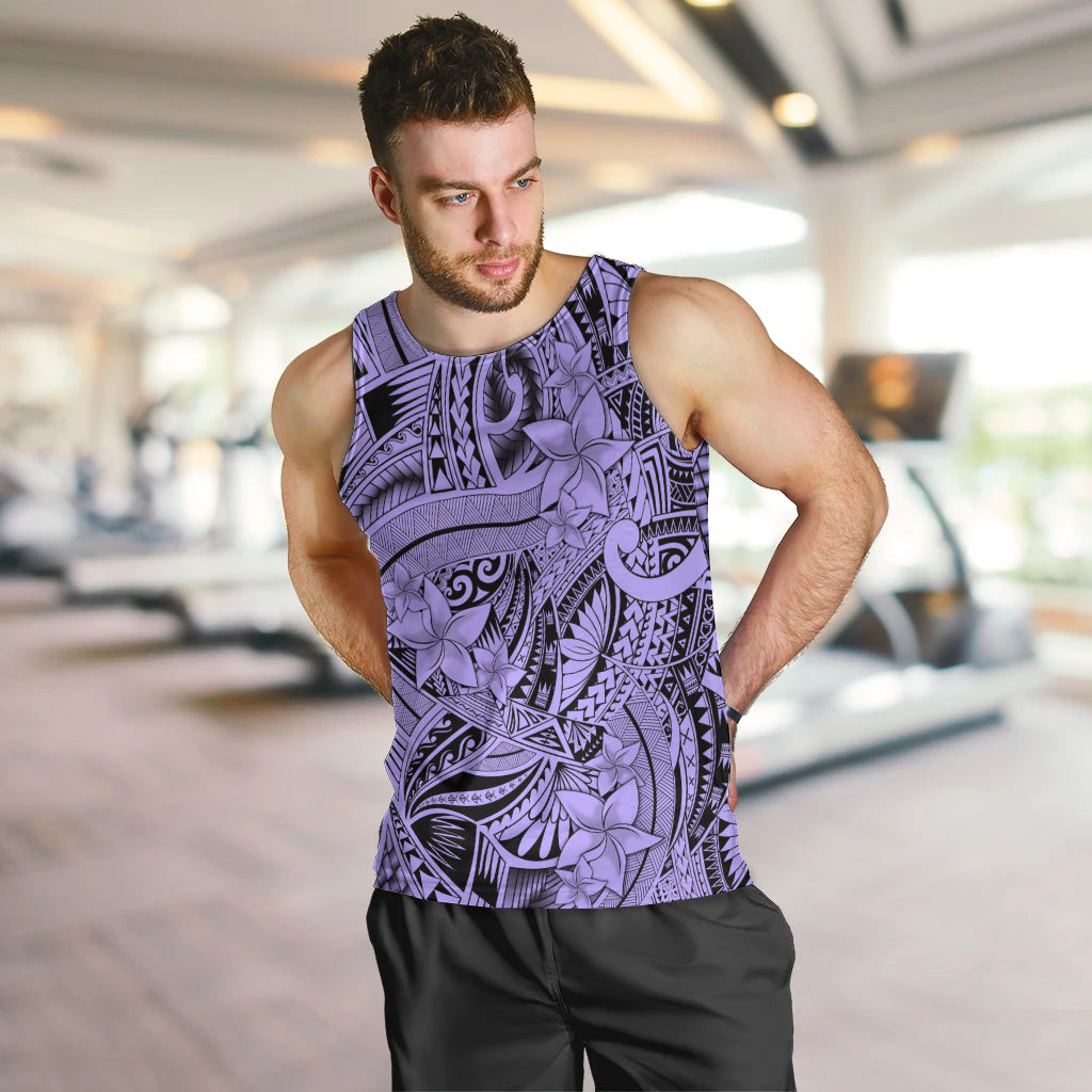 Polynesia Men Tank Top Tribal Polynesian Spirit With Violet Pacific Flowers LT9 - Polynesian Pride