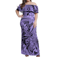 Polynesia Off Shoulder Maxi Dress Tribal Polynesian Spirit With Violet Pacific Flowers LT9 Women Violet - Polynesian Pride