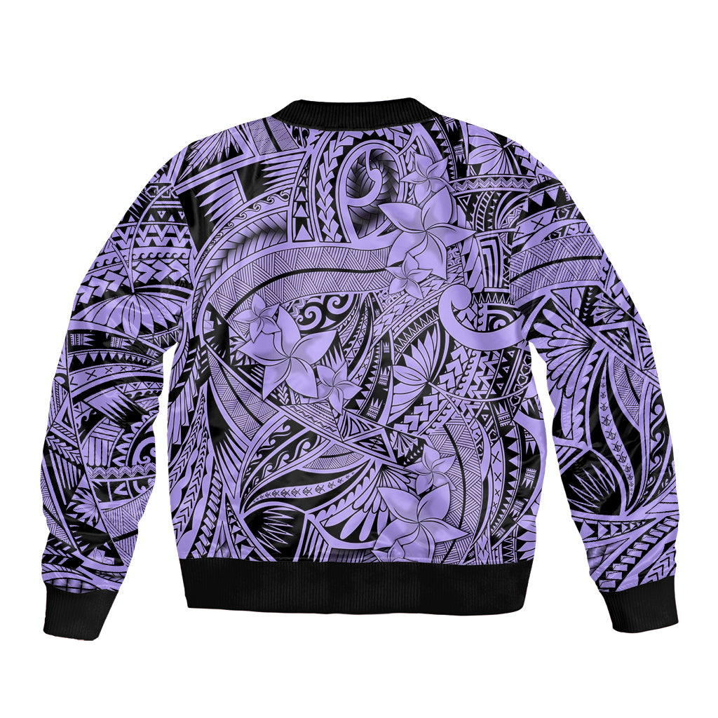 Polynesia Sleeve Zip Bomber Jacket Tribal Polynesian Spirit With Violet Pacific Flowers LT9 - Polynesian Pride