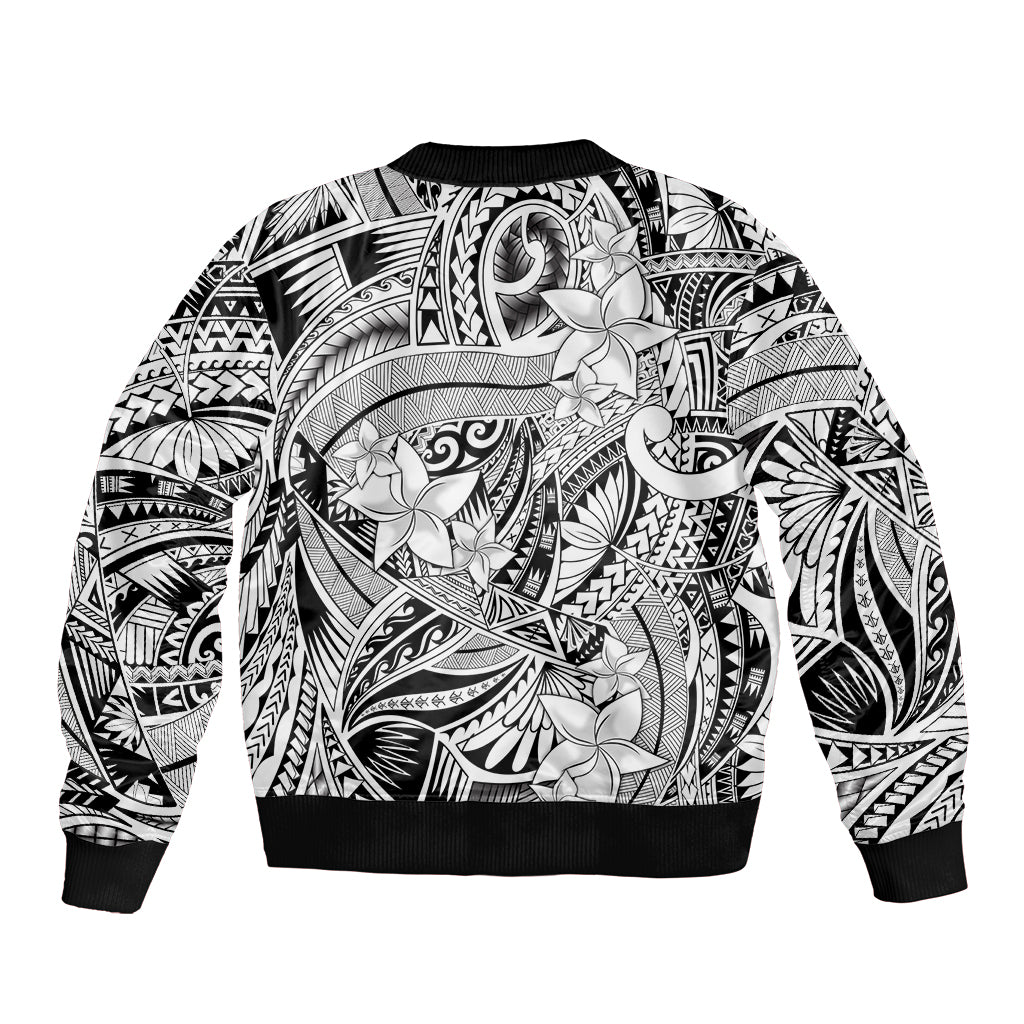 Polynesia Bomber Jacket Tribal Polynesian Spirit With White Pacific Flowers LT9 - Polynesian Pride