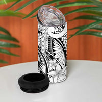 White Pacific Flowers Tribal Polynesian Spirit 4 in 1 Can Cooler Tumbler