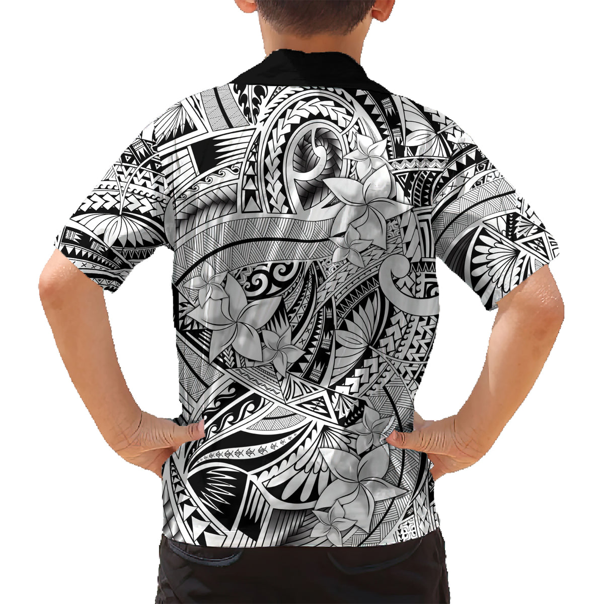 Polynesia Family Matching Short Sleeve Bodycon Dress and Hawaiian Shirt Tribal Polynesian Spirit With White Pacific Flowers LT9 - Polynesian Pride
