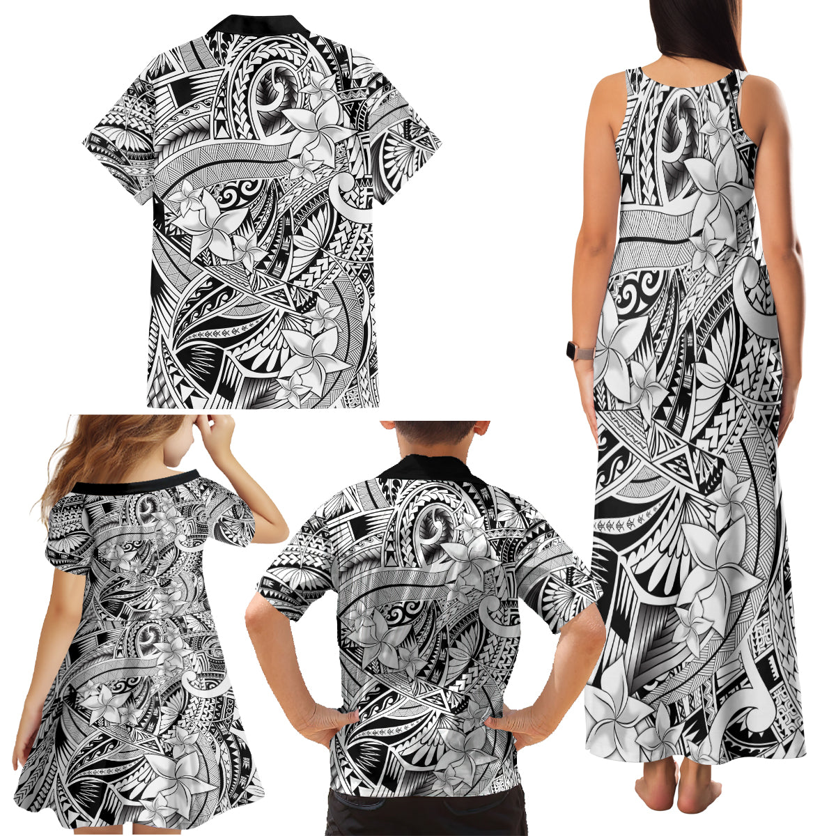 Polynesia Family Matching Tank Maxi Dress and Hawaiian Shirt Tribal Polynesian Spirit With White Pacific Flowers LT9 - Polynesian Pride