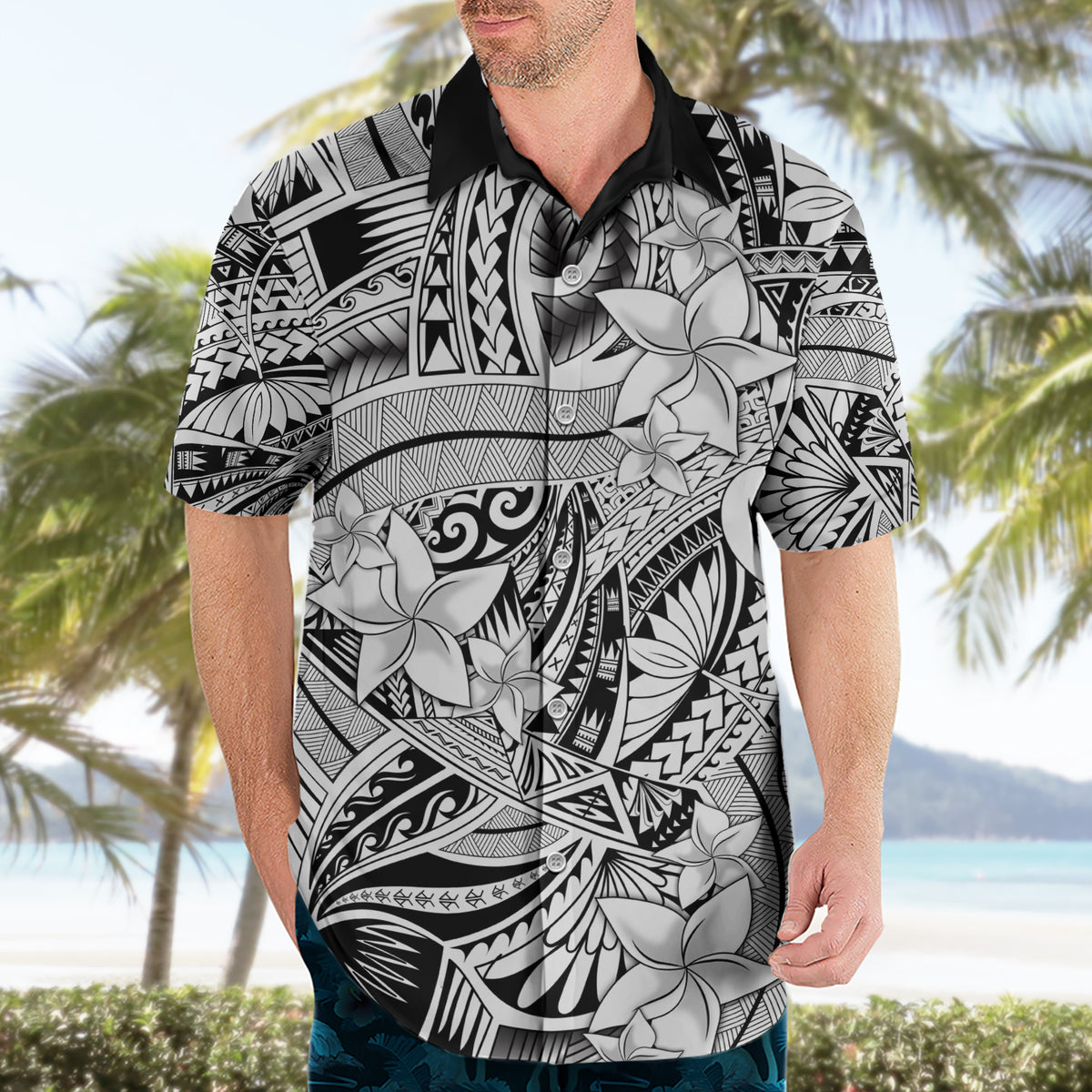 Polynesia Hawaiian Shirt Tribal Polynesian Spirit With White Pacific Flowers LT9 - Polynesian Pride