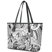 Polynesia Leather Tote Bag Tribal Polynesian Spirit With White Pacific Flowers LT9 - Polynesian Pride
