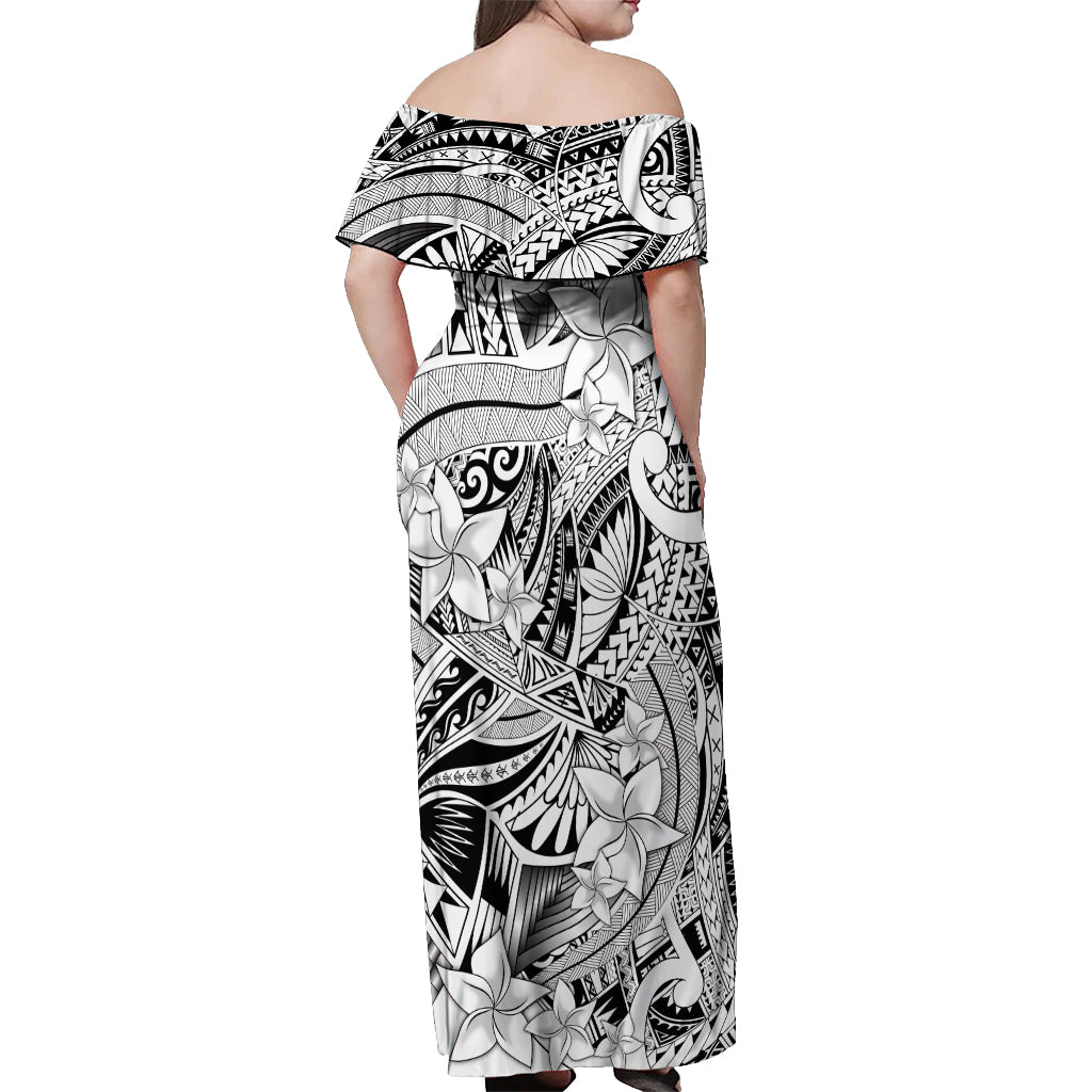 Polynesia Off Shoulder Maxi Dress Tribal Polynesian Spirit With White Pacific Flowers LT9 - Polynesian Pride
