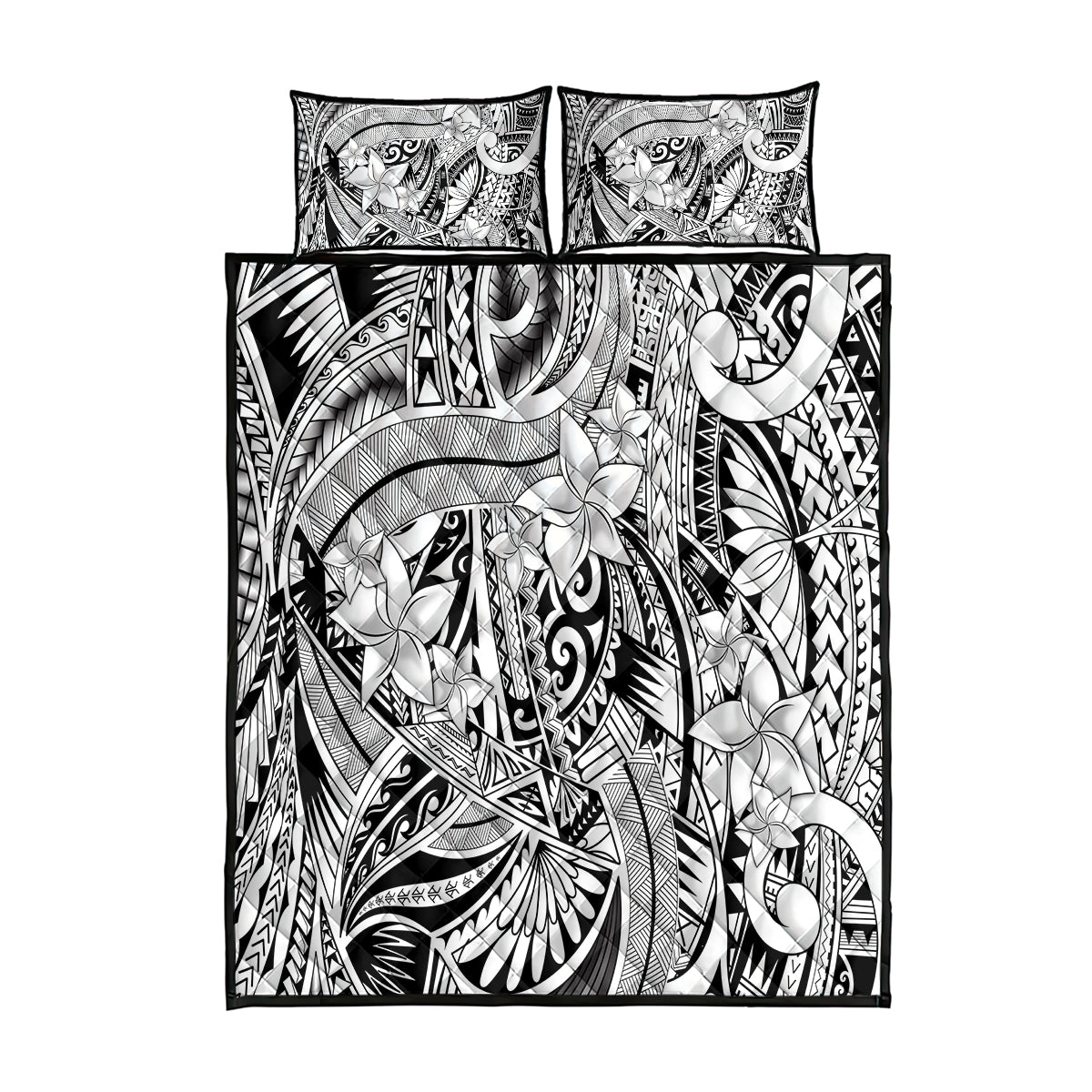 Polynesia Quilt Bed Set Tribal Polynesian Spirit With White Pacific Flowers LT9 White - Polynesian Pride