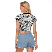 Polynesia Raglan Cropped T Shirt Tribal Polynesian Spirit With White Pacific Flowers LT9 - Polynesian Pride