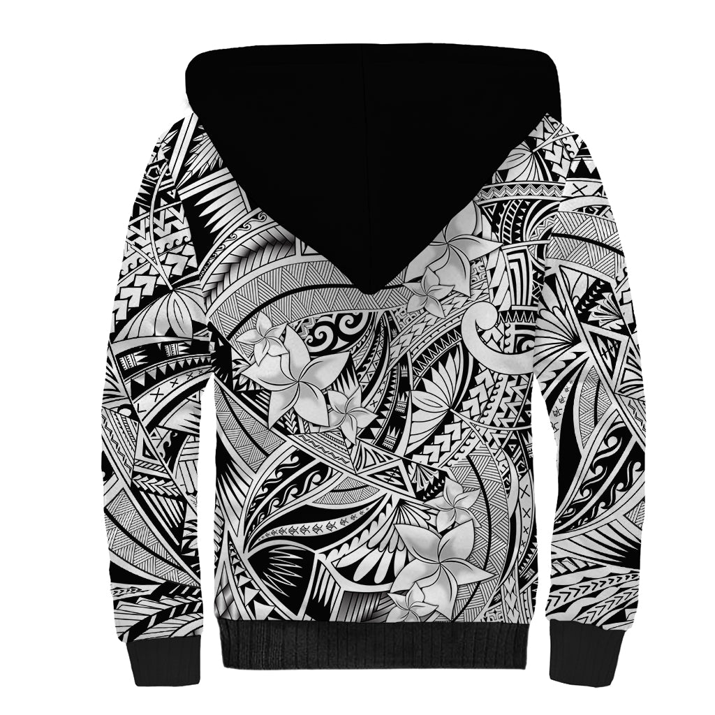 Polynesia Sherpa Hoodie Tribal Polynesian Spirit With White Pacific Flowers LT9 - Polynesian Pride