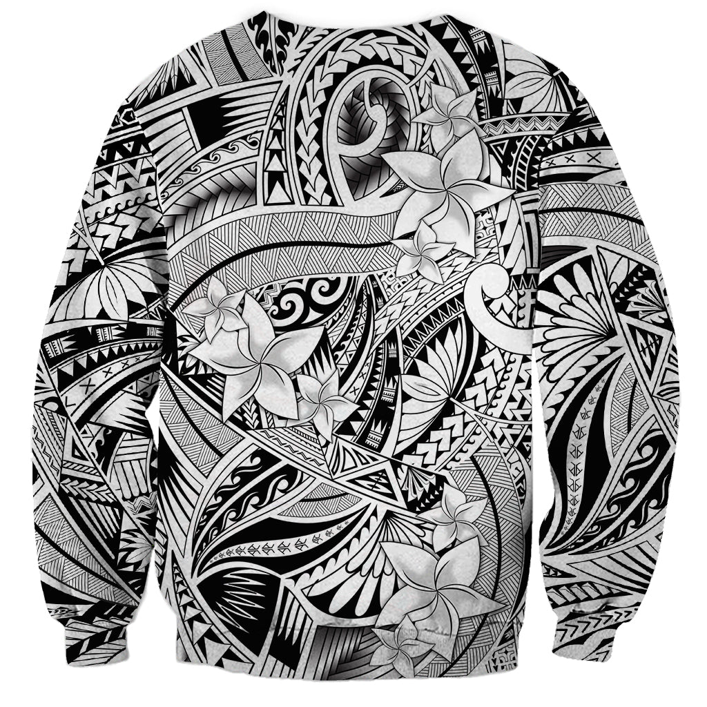 Polynesia Sweatshirt Tribal Polynesian Spirit With White Pacific Flowers LT9 - Polynesian Pride