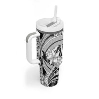 White Pacific Flowers Tribal Polynesian Spirit Tumbler With Handle