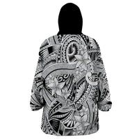 Polynesia Wearable Blanket Hoodie Tribal Polynesian Spirit With White Pacific Flowers LT9 - Polynesian Pride