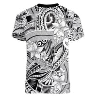 Polynesia Women V Neck T Shirt Tribal Polynesian Spirit With White Pacific Flowers LT9 - Polynesian Pride