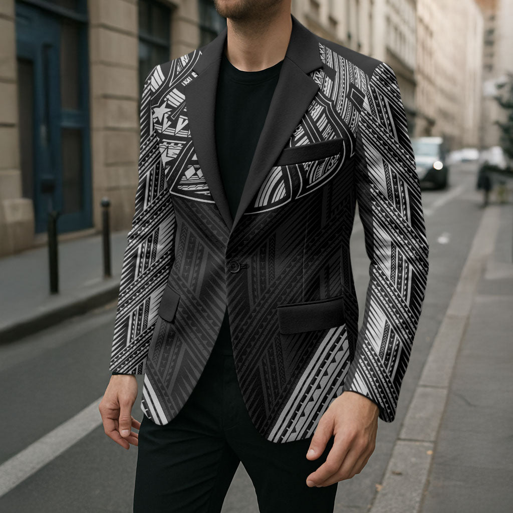 Black Samoa Tribal Chest Tattoo Blazer LT9 - Polynesian Pride
