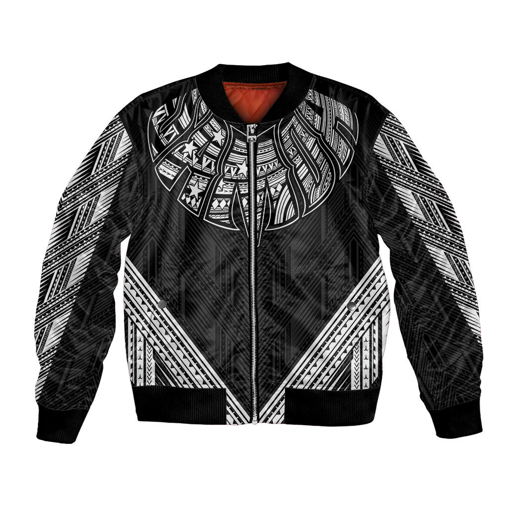 Black Samoa Tribal Chest Tattoo Bomber Jacket LT9 Unisex Black - Polynesian Pride