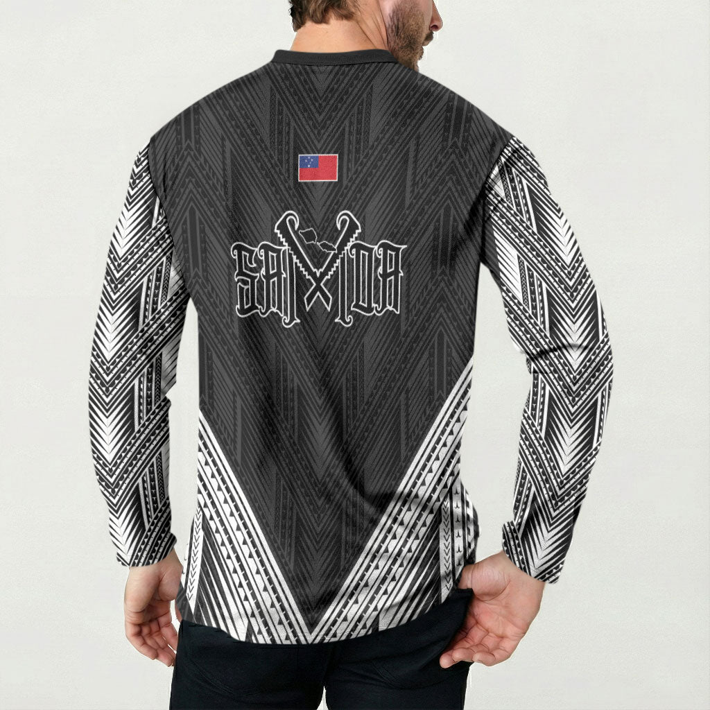 Black Samoa Tribal Chest Tattoo Button Sweatshirt LT9 - Polynesian Pride