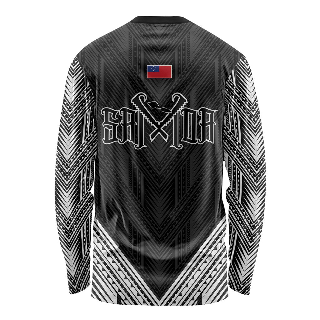 Black Samoa Tribal Chest Tattoo Long Sleeve Shirt LT9 - Polynesian Pride