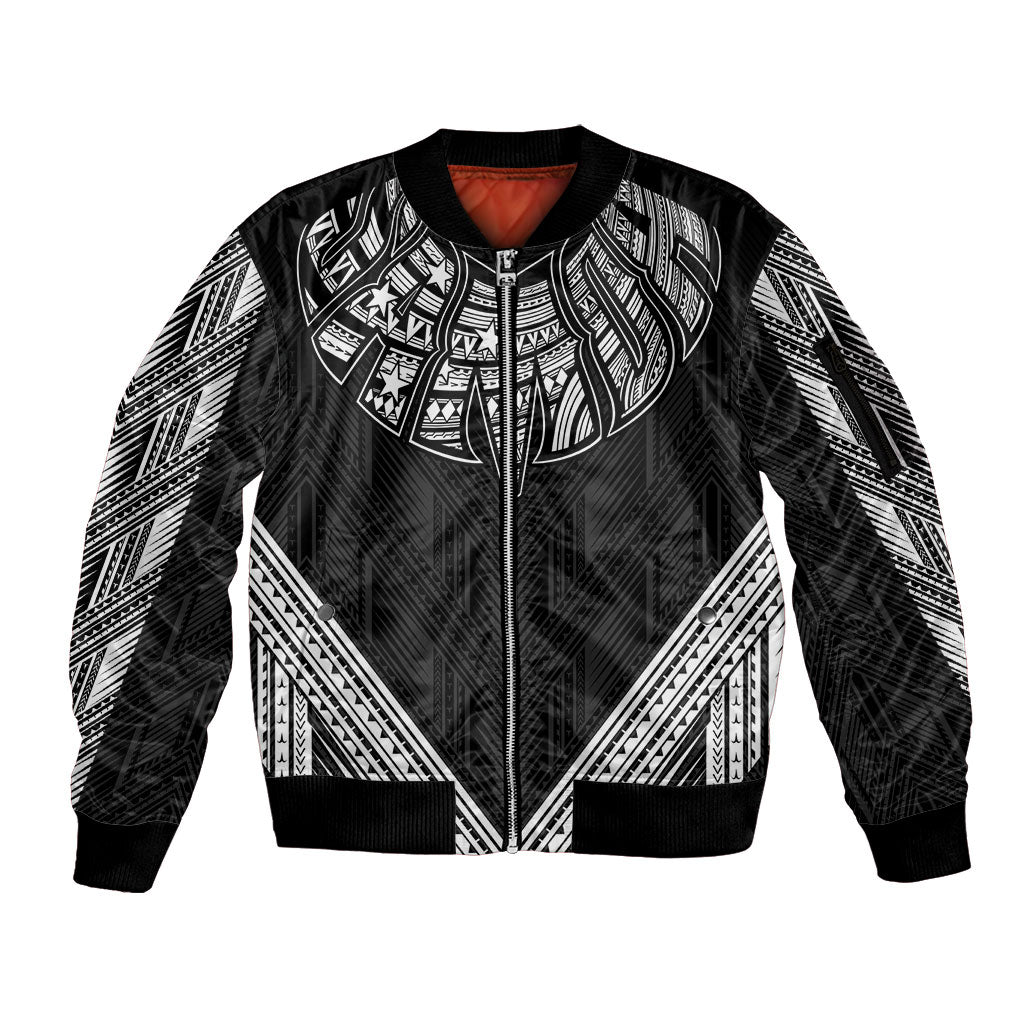 Black Samoa Tribal Chest Tattoo Sleeve Zip Bomber Jacket LT9 Unisex Black - Polynesian Pride
