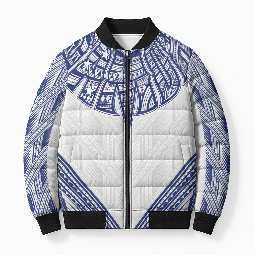 White Samoa Tribal Chest Tattoo Bomber Puffer Jacket LT9 Unisex White - Polynesian Pride