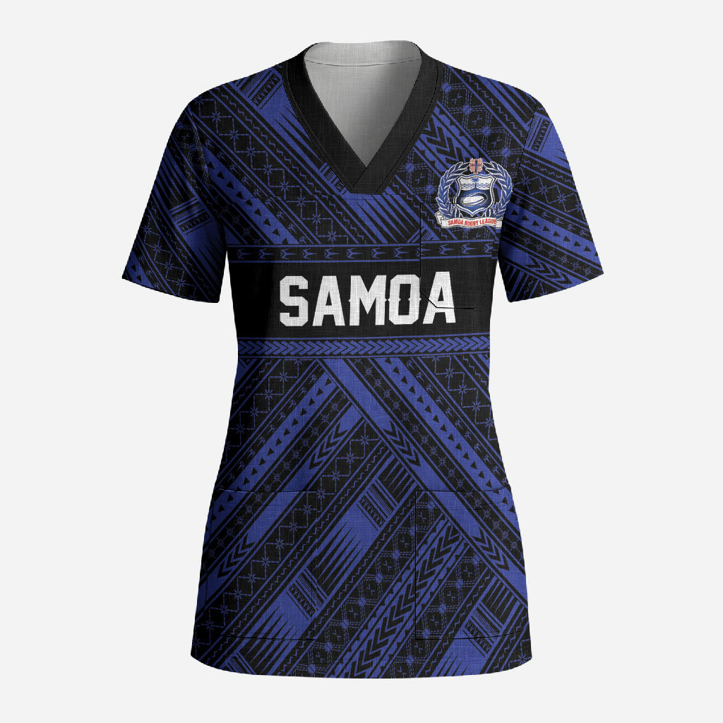 Toa Samoa 40th Anniversary Scrub Top Royal Blue Tribal LT9 Adult Blue - Polynesian Pride