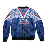 Toa Samoa Siva Tau Bomber Jacket Royal Blue Chevron Geometric Heritage LT9 - Polynesian Pride