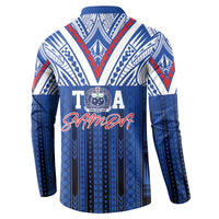 Toa Samoa Siva Tau Button Sweatshirt Royal Blue Chevron Geometric Heritage LT9 - Polynesian Pride