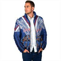 Toa Samoa Siva Tau Padded Jacket Royal Blue Chevron Geometric Heritage LT9 - Polynesian Pride