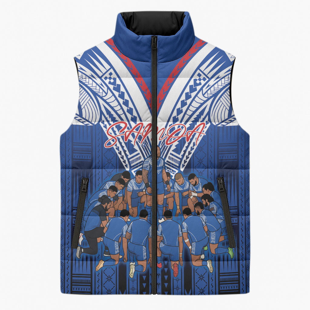 Toa Samoa Siva Tau Sleeveless Puffer Jacket Royal Blue Chevron Geometric Heritage LT9 Unisex Blue - Polynesian Pride