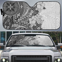 Polynesia Auto Sun Shade Hibiscus Hawaiian Tribal Tattoo Retro Gray - Polynesian Pride
