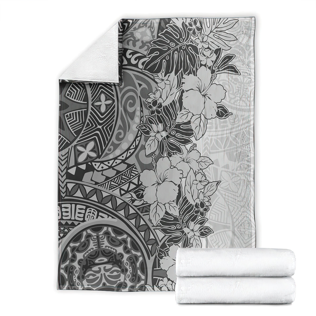 Polynesia Blanket Hibiscus and Hawaiian Tribal Tattoo Retro Style Gray Color LT9 - Polynesian Pride